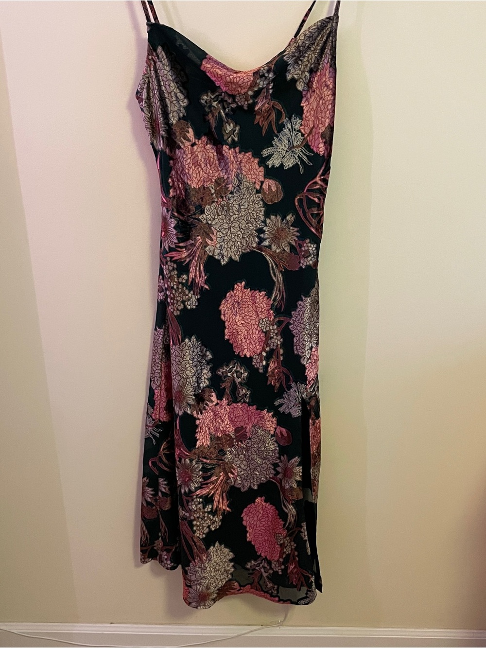 En Creme Slip Midi Dress - Green with Floral Print